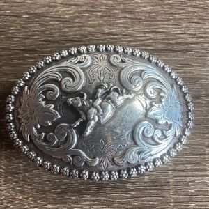 Youth Vintage Nocona BULL RIDER OVAL SILVER BELT BUCKLE